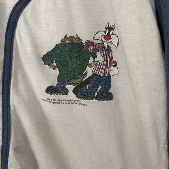 Wagner Bros Looney Tunes Sylvester Taz Baseball Jersey Shirt Large Vintage - Picture 2 of 8